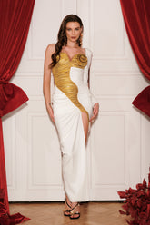 Shannon Patchwork Slit Knitted Maxi Dress