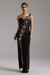 Monroe One-shoulder V-neck Floral Bandage Maxi Dress