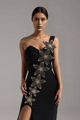 Monroe One-shoulder V-neck Floral Bandage Maxi Dress