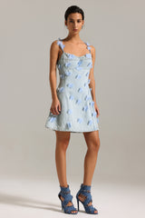 Olivia Flowers Halter Denim Mini Dress
