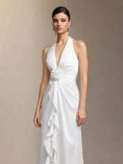 Salla Ruthie Halter-neck three-dimensional flower ruffled cinched waist maxi dress