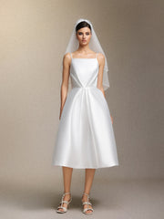 Joy Millipin .Halter top square collar mid-length style midi wedding dress