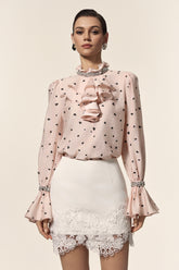 Krome Folds Dot Printed Sequin Lace Top And Skirt Two-Piece Set