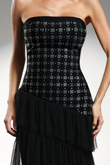 Lunia Sleeveless Diamond Ruffle Bandage Maxi Dress