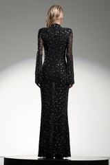 Gilian Long Sleeves High Neck Diamond Maxi Dress