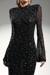 Gilian Long Sleeves High Neck Diamond Maxi Dress