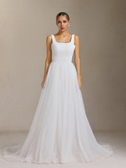 Polasa Square-neck jumpsuit, chiffon two-piece maxi wedding dress