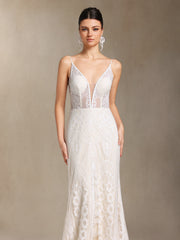 Vallea Lace V-neck Backless Slit Trailing maxi dress