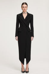 Double-Breasted Asymmetric Hem Crepe Maxi Coat