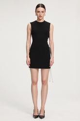 Rhinestone-Lace-Up Crepe Mini Dress
