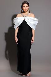 Lucifa Halter Sleeveless Bow Diamond Ribbon Bandage Maxi Dress