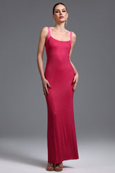 Pillose Diamond Backless Rose Pink Maxi Dress