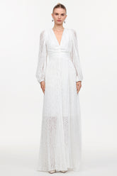 Loretta Resort Flowy V-Neck Long Sleeve Ruched Woven Maxi Dress