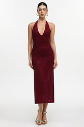 Liaci Romantic Contour Halter Crystal Maxi Dress