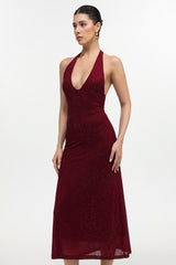 Liaci Romantic Contour Halter Crystal Maxi Dress