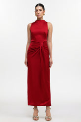 Tyler Elegant Tailored Sleeveless Pleated Satin Maxi Dress