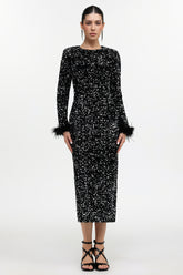 Lilian Glamorous Contour Long Sleeve Sequin Black Maxi Dress