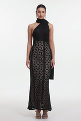Marley Elegant Contour Wrap Black Maxi Dress