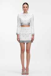 Derlyn Glamorous Tailored Long Sleeve Rhinestone Top and Skirt Set