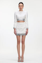 Derlyn Glamorous Tailored Long Sleeve Rhinestone Top and Skirt Set