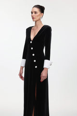 Kijin Elegant Contour V Neck Long Sleeve Knit Maxi Dress