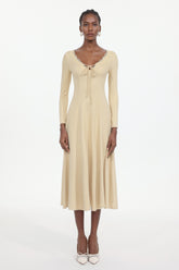 Winola Romantic Flowy Long Sleeve Bow Knit Maxi Dress