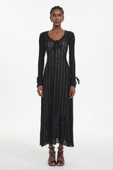 Katya Romantic Contour Long Sleeve Bow Lace Black Maxi Dress