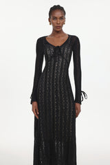 Katya Romantic Contour Long Sleeve Bow Lace Black Maxi Dress
