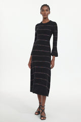 Jikisy Elegant Embellished Round Neck Long Sleeve Knit Maxi Dress