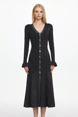 Verga Classic Contour Long Sleeve Button Front Knit Maxi Dress