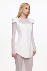 Irana Elegant Tailored Long Sleeve Top and Mesh Skirt Set