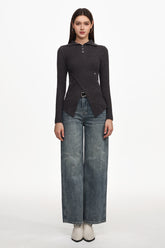 Dotty Chic Long Sleeve Buttoned Knit Top