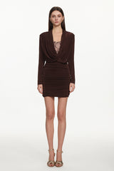 Kassy Chic Contour Cowl Neck Long Sleeve Ruched Mini Dress