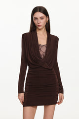 Kassy Chic Contour Cowl Neck Long Sleeve Ruched Mini Dress