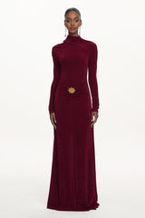 Faithe Romantic Contour Long Sleeve Ruched Knit Maxi Dress