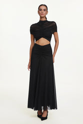 Iaka Chic Contour Sleeveless Cut Out Ruched Mesh Maxi Dress