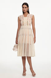 Pako Elegant Tailored Sleeveless Floral Woven Midi Dress