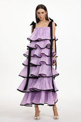 Uareni Resort Flowy Bow Strap Pleated Organza Maxi Dress