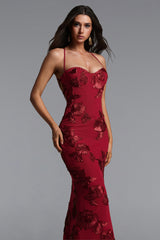 Ririe Romantic Contour Strapless Floral Applique Knit Maxi Dress