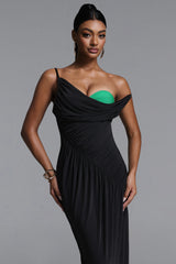 Shaha Sexy Contour High Slit Ruched Contrast Maxi Dress