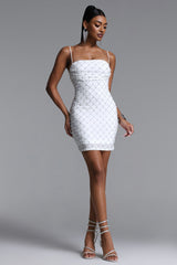 Haco Chic Contour Halter Pearl Crystal Mini Dress