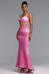 Tati Romantic Contour Cut Out Pearl Sequin Maxi Dress