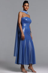 Mary Chic Contour Strapless Scarf Sequin Maxi Dress