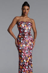Livia Chic Contour Strapless Sequin Floral Maxi Dress