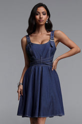 Lanla Classic Tailored Sleeveless Denim Mini Dress