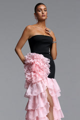 Dulio Romantic Contour Strapless Ruffle Floral Maxi Dress