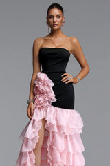 Dulio Romantic Contour Strapless Ruffle Floral Maxi Dress