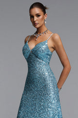 Muera Chic Contour V Neck Cut Out Sequin Maxi Dress