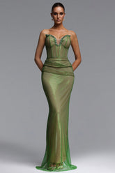 Kuhany Chic Contour Strapless Rhinestone Fish Net Maxi Dress
