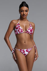 Rosee Sexy Skin-brightening Rhinestone Printed Halter Side Tie Bikini Set